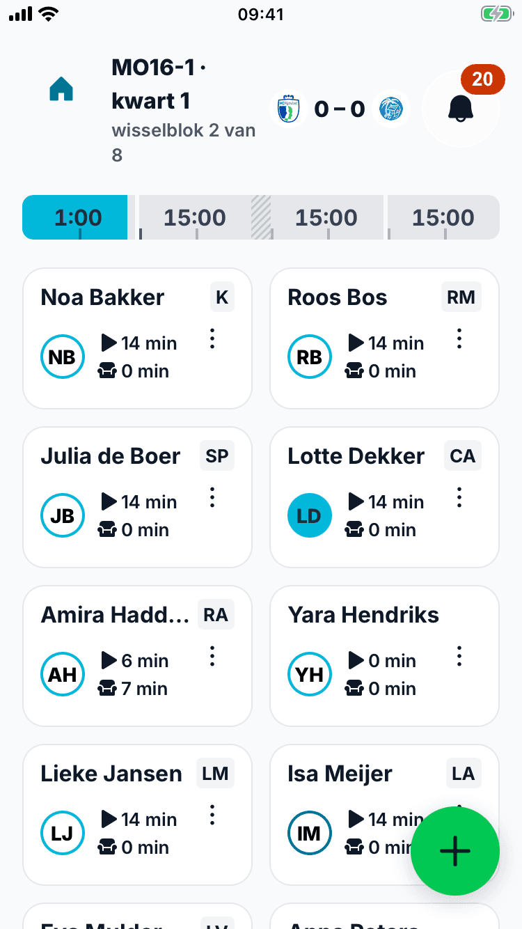 De wedstrijdmodus op de telefoon van de ene coach